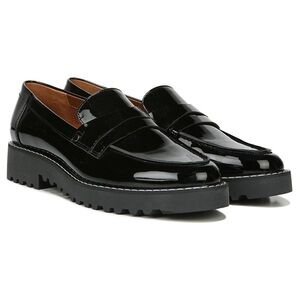 FRANCO SARTO NWT 10 Cassandra Black Patent Faux Leather Lug Sole Loafers